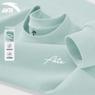 休闲宽松百搭无帽套头上衣 韩版 安踏圆领卫衣女纯色运动服秋季 新款