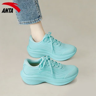 安踏绿色跑步鞋女鞋初中生体育中考运动鞋子轻便透气回弹叶子跑鞋