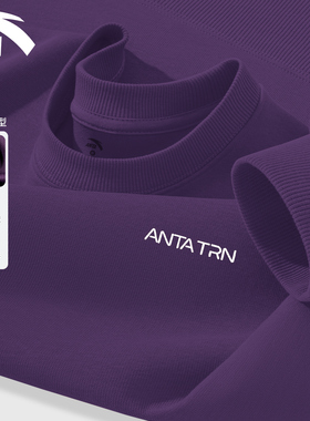 安踏紫色卫衣女款气质休闲圆领长袖春秋百搭洋气短款宽松运动服女