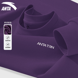 宽松运动服女 春秋百搭洋气短款 安踏紫色卫衣女款 气质休闲圆领长袖