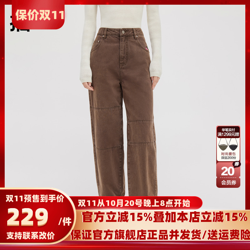 播草莓熊系列牛仔裤女商场同款小个子学院风高腰直筒裤BDQ4KD1127