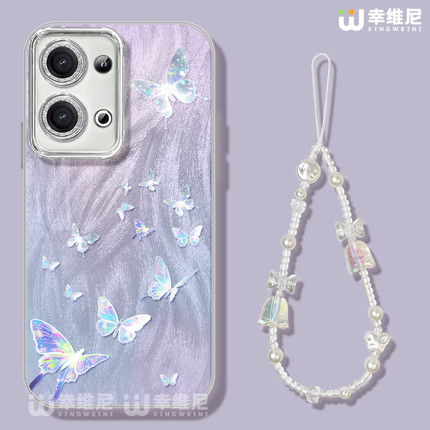 适用opporeno14手机壳pro女款reno13pro保护套12镜头膜11全包56防摔reno7se高级reno8硬壳9pro梦幻蝴蝶reno15