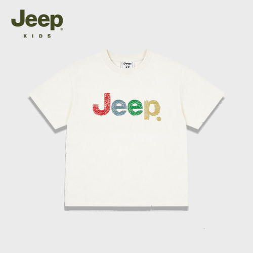 【大潘专享】Jeepkids儿童彩色字母刺绣短袖D362NT1640