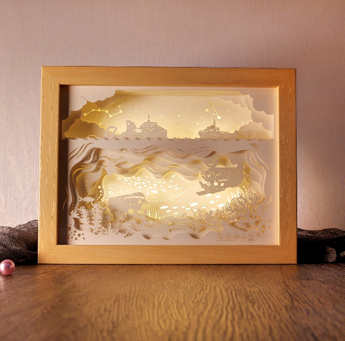 狮子鱼原创设计/深海探索纸雕灯/床头灯暖色/艺术/礼品