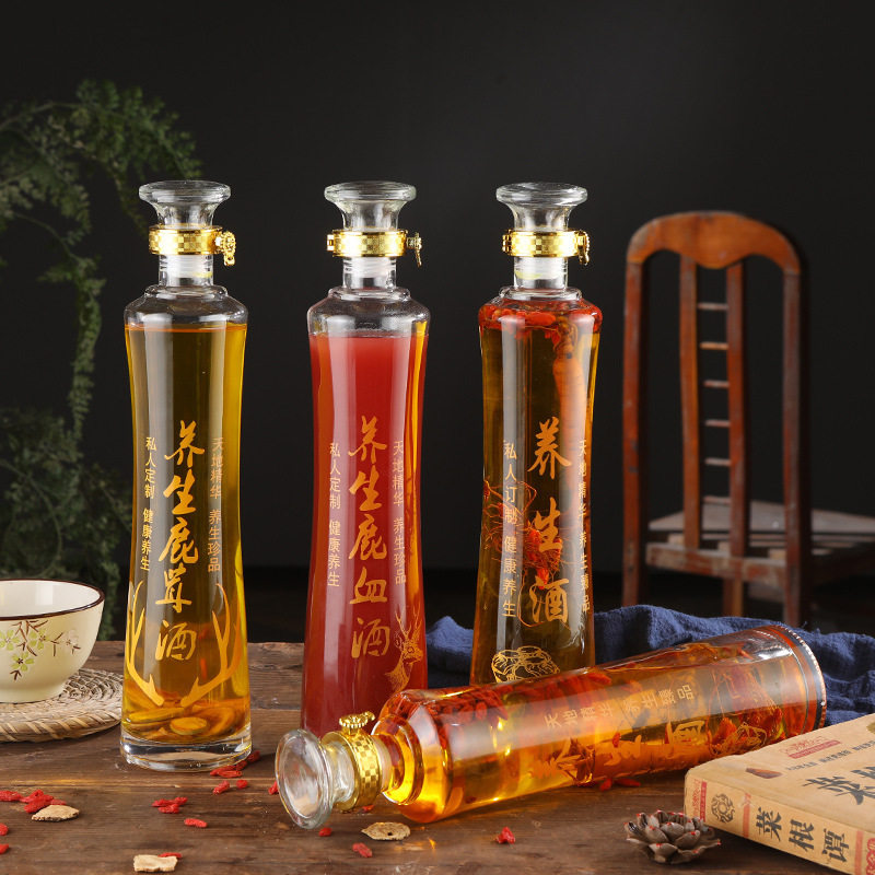 新款泡酒瓶玻璃瓶养生酒瓶大口径人参鹿茸铁皮冬虫黄精厂家图片