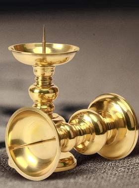 香炉蜡烛台一体纯铜烛台台座底座家用放腊烛香的纯黄铜酥油灯蜡台