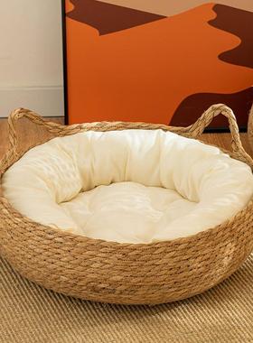 猫窝冬季保暖藤编猫抓板四季通用超级大幼猫专用垫子编织猫咪用品