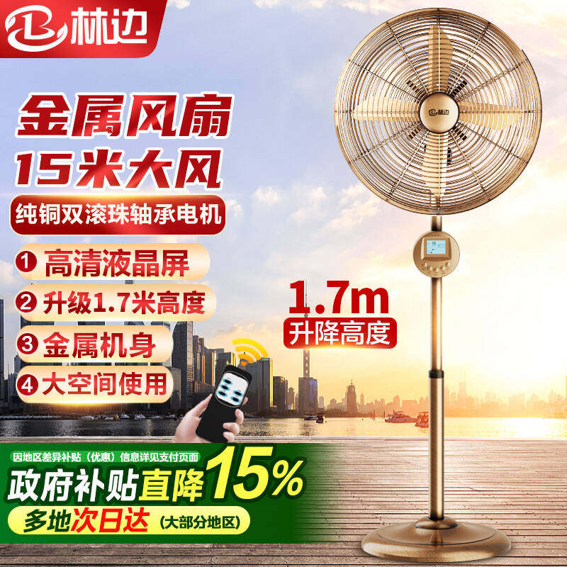 林边电风扇家用落地扇客厅大风力强劲商用升降仿复古全金属工业扇