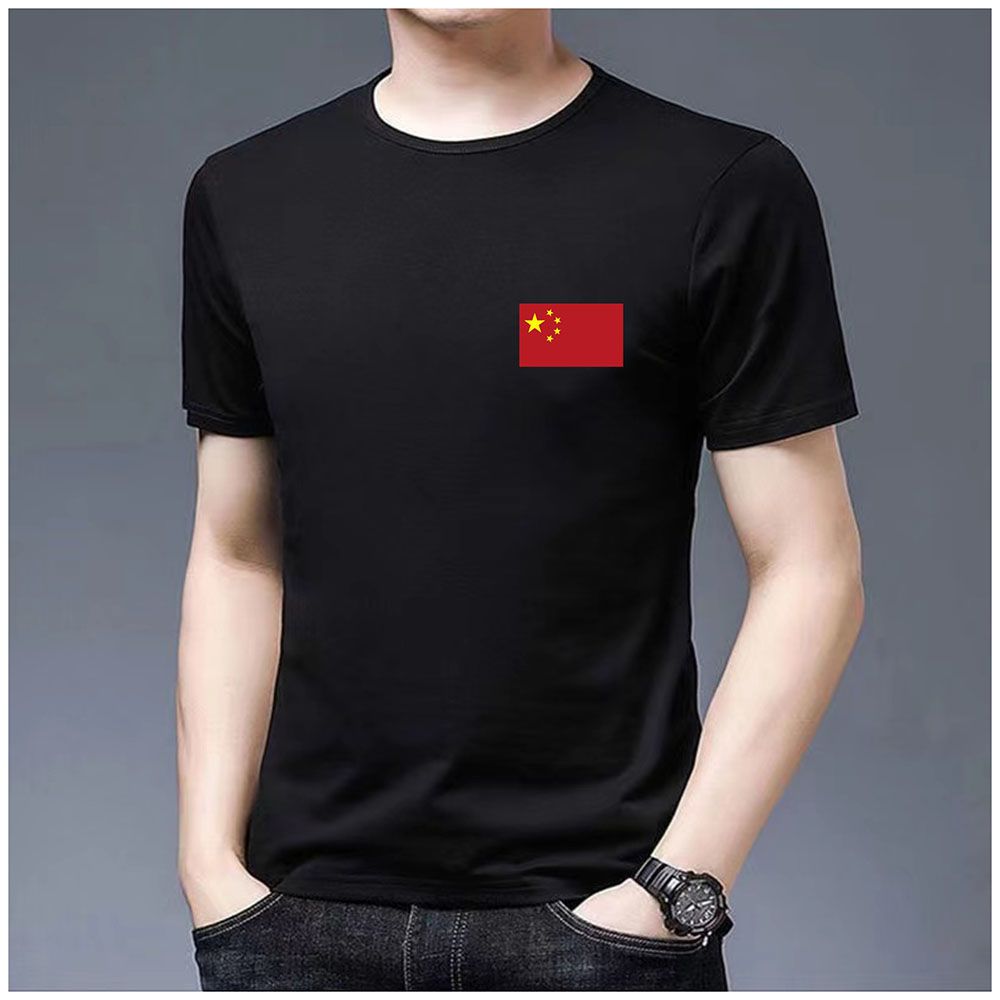 China中国字样T恤男五星旗短袖国潮短袖男爱国体恤衫打底上衣服夏