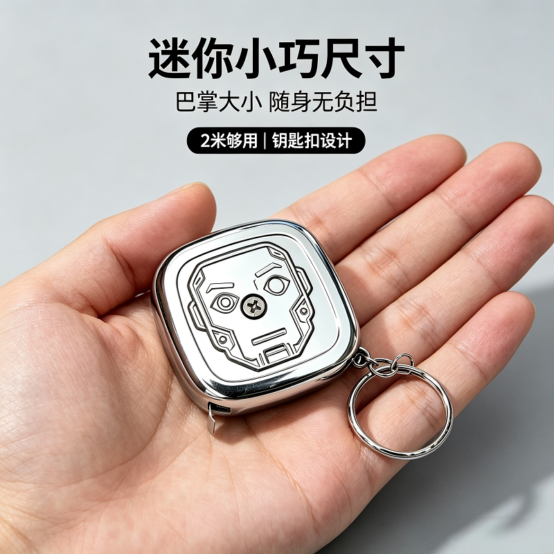 机械风随身卷尺2m小巧便携钥匙扣迷你尺设计解压测量礼品尺耐磨