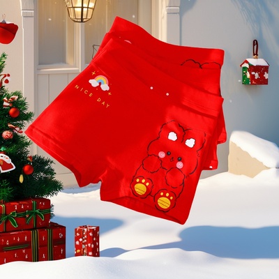 蛇年女童大红色内裤儿童本命年纯棉平角中大童属蛇四角短裤12岁13