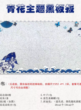 青花毛毡边框年年有鱼布置中国风传统节日花卉图案装饰手工文创