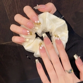 2025年新款 春夏冰绿郁金香纯手工穿戴甲猫眼纯欲气质显白美甲贴片