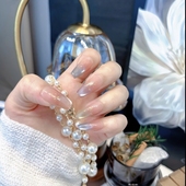 简约显白款 2025年新款 爆闪落日余晖手工穿戴甲渐变冰透款 美甲贴片