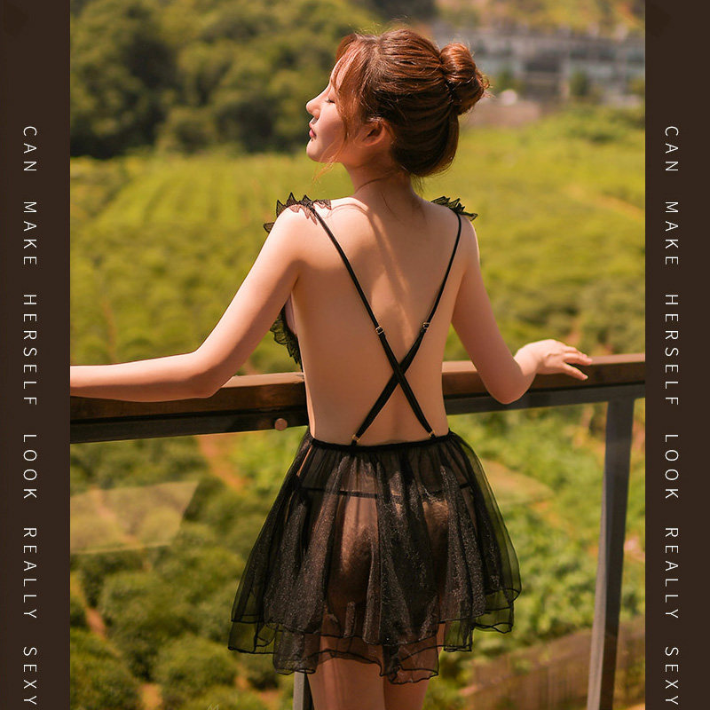 透明睡衣内衣女美背复古短处男之翼露背情趣天使性感骚杀手交叉带