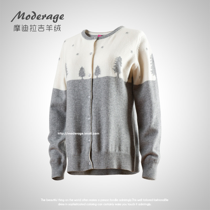 摩迪拉吉100%山羊绒秋冬纯手工提花女士毛衣圣诞圆领针织羊绒衫