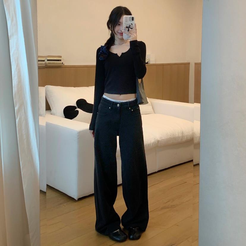 黑色直筒牛仔裤女2025年夏季新款显瘦高腰宽松垂感阔腿拖地裤子