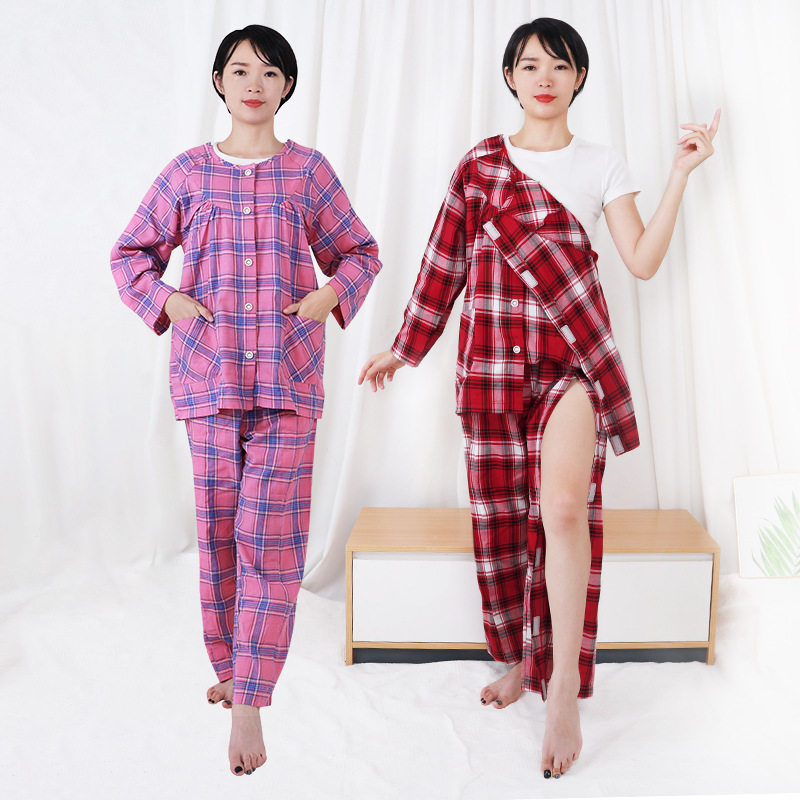春夏拉链款易穿脱护理服骨折病人瘫痪卧床老人纯棉病号服女士套装