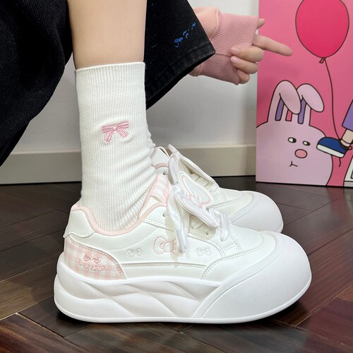 回力增高蝴蝶结小白鞋女保暖鞋