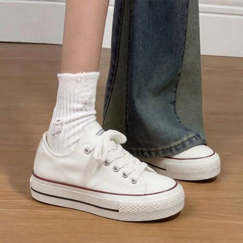 回力白色低帮厚底百搭女帆布板鞋