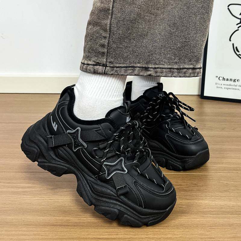 Warrior/回力黑色厚底老爹鞋女鞋