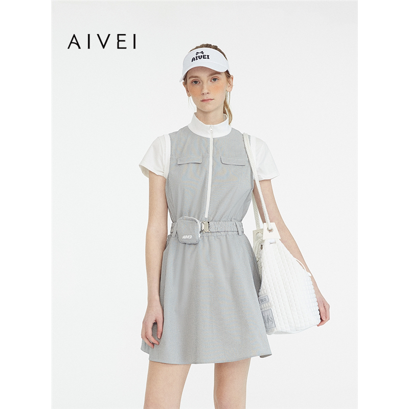 【高尔夫系列】AIVEI欣贺艾薇2025夏休闲运动高腰无袖条纹连衣裙