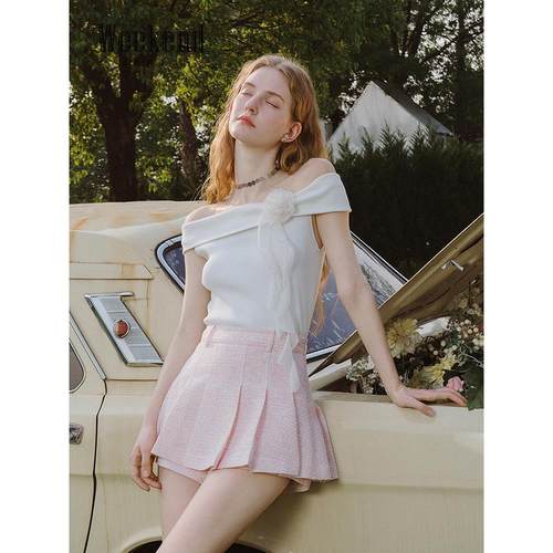 卓雅周末25夏季新款可拆立体玫瑰花朵修身一字肩针织衫女XRW3M02A