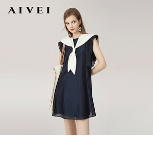 商场同款|AIVEI欣贺艾薇24夏新文艺知性海军领宽松连衣裙Q723003A
