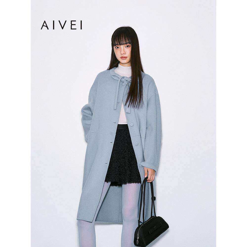 AIVEI欣贺艾薇2025冬季新日韩森系小清新中长款毛呢外套XRV7D11A