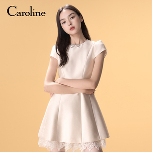 Caroline卡洛琳25夏新款蕾丝装饰盖袖多层下摆连衣裙ECRFBJ02