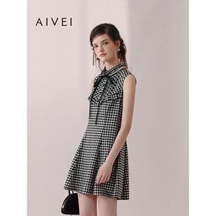 AIVEI欣贺艾薇2026春夏新小个子日杂甜美格纹无袖连衣裙XSV1L05A