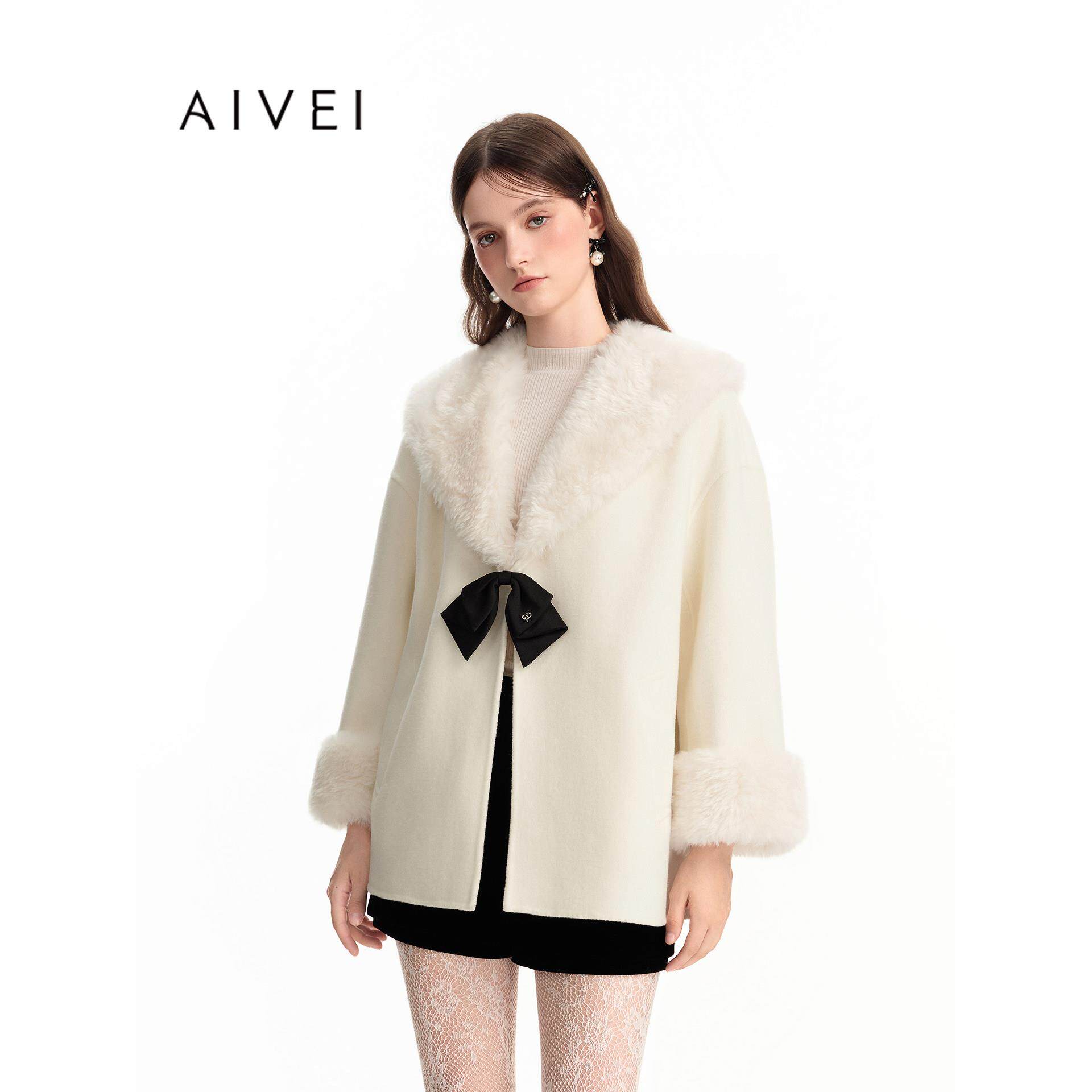AIVEI欣贺艾薇2026秋冬新浪漫千金蝴蝶结大翻领毛呢外套ESV5D03B