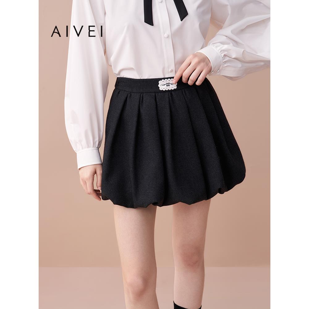 AIVEI欣贺艾薇2025秋季新减龄甜美小清新高腰花苞短裙XRV5Y03A