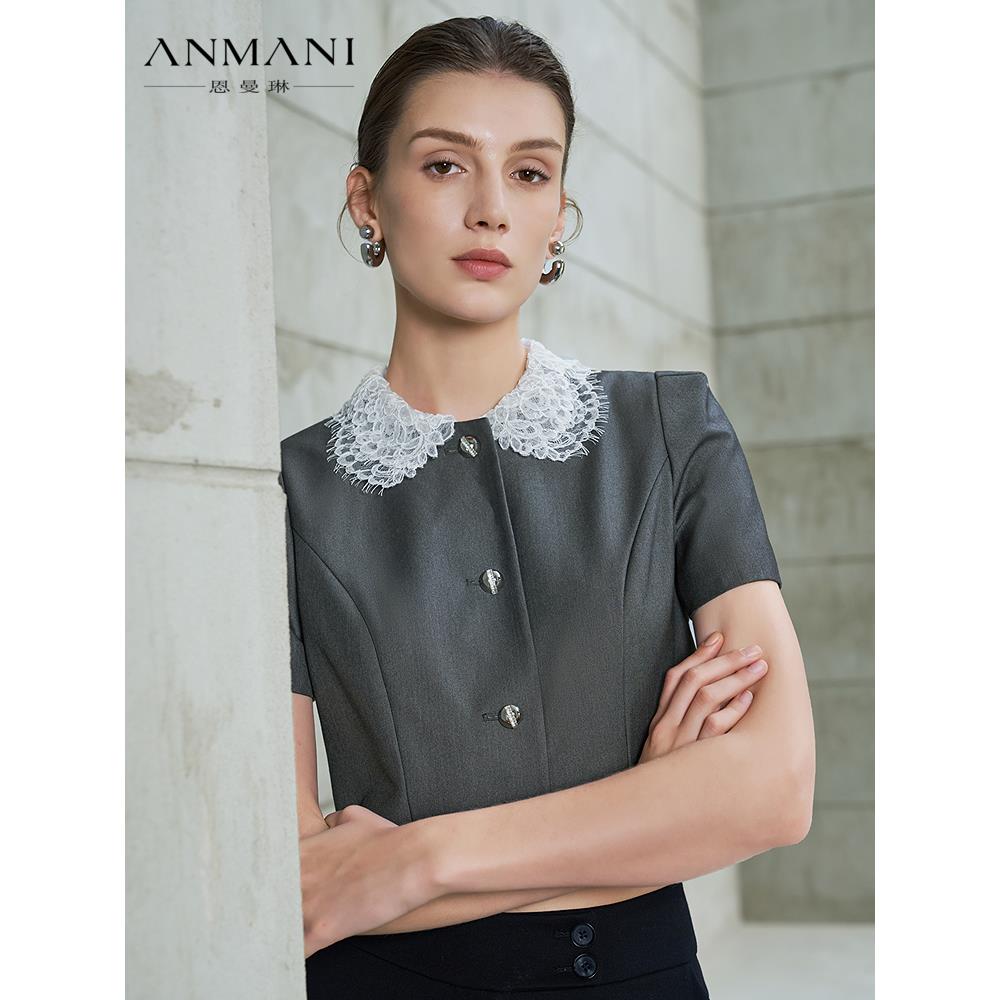 ANMANI恩曼琳25秋季新款复古甜美白色蕾丝娃娃短上衣外套ERA4S10B