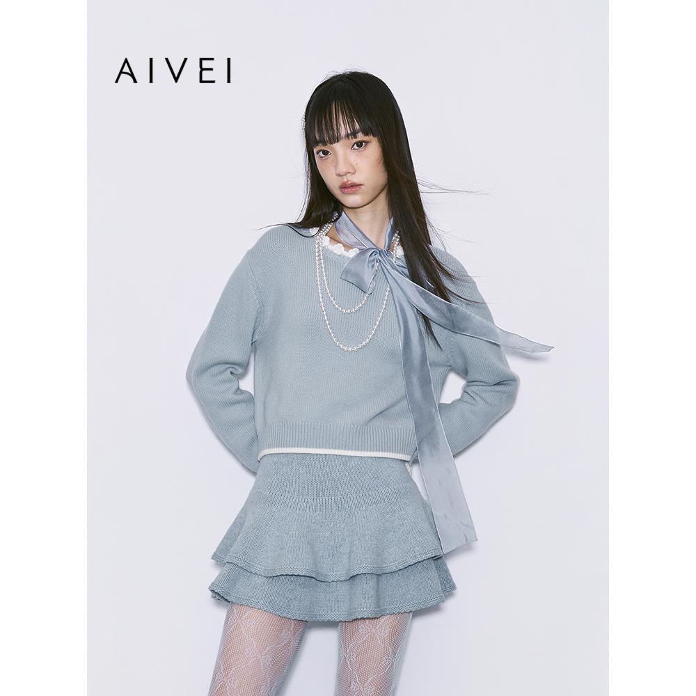 AIVEI欣贺艾薇2025冬季新日系小清新花朵套头毛衣针织衫XRV7M18A
