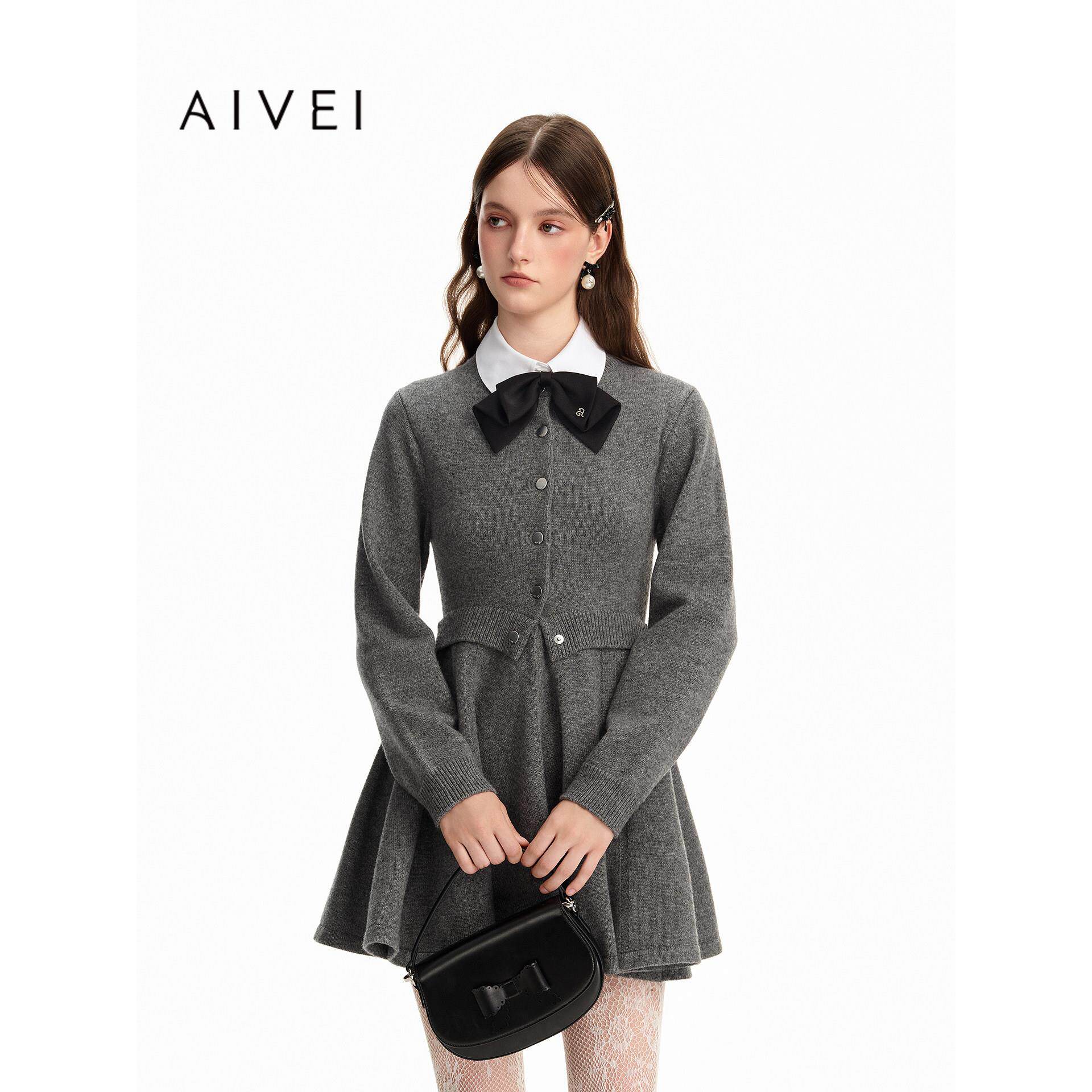 AIVEI欣贺艾薇2026冬季新日韩学院风留洋千金针织连衣裙ESV7Z02B