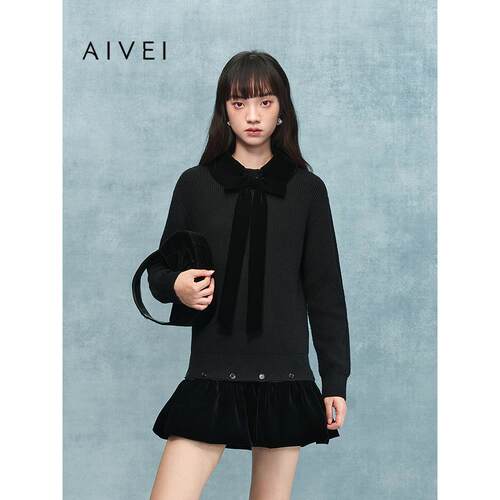 AIVEI欣贺艾薇2025冬季针织连衣裙清新甜美小个子花苞裙XRV7L05A