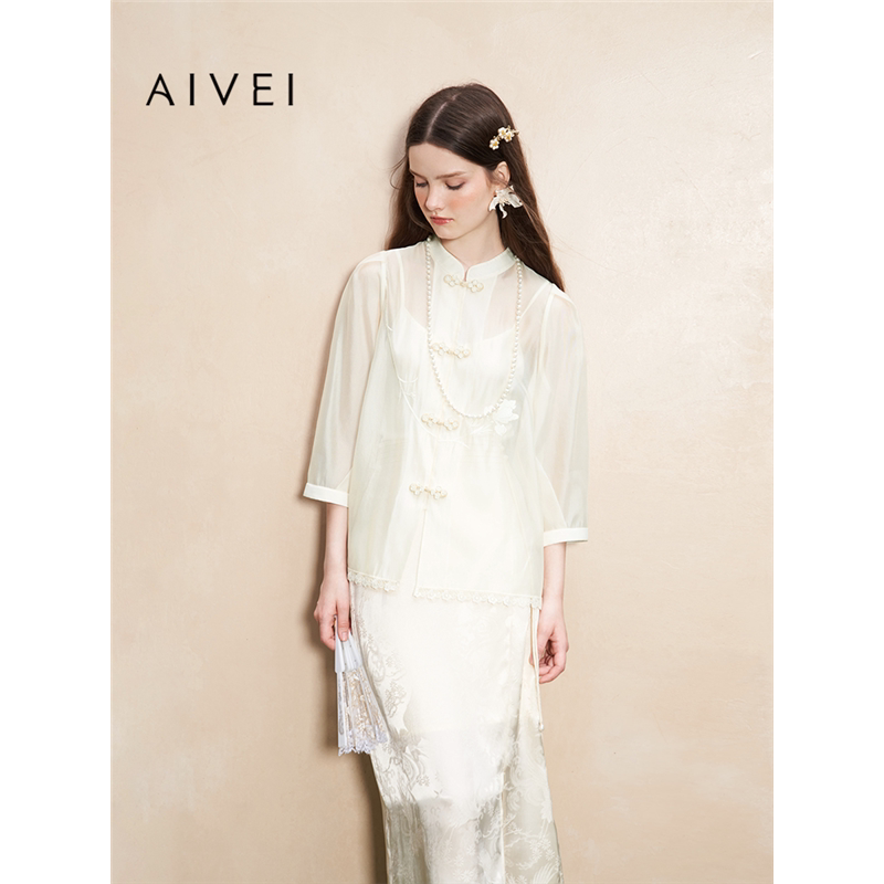 AIVEI欣贺艾薇夏季新中式优雅名媛禅意七分袖绣花薄外套R0360192