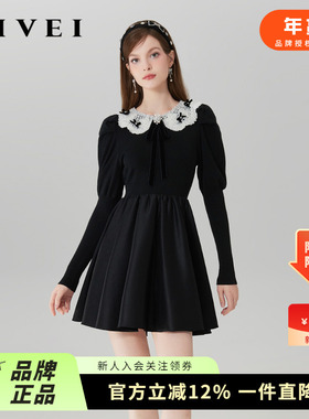AIVEI欣贺艾薇2023年秋季新减龄甜美小个子针织拼连衣裙Q056S119