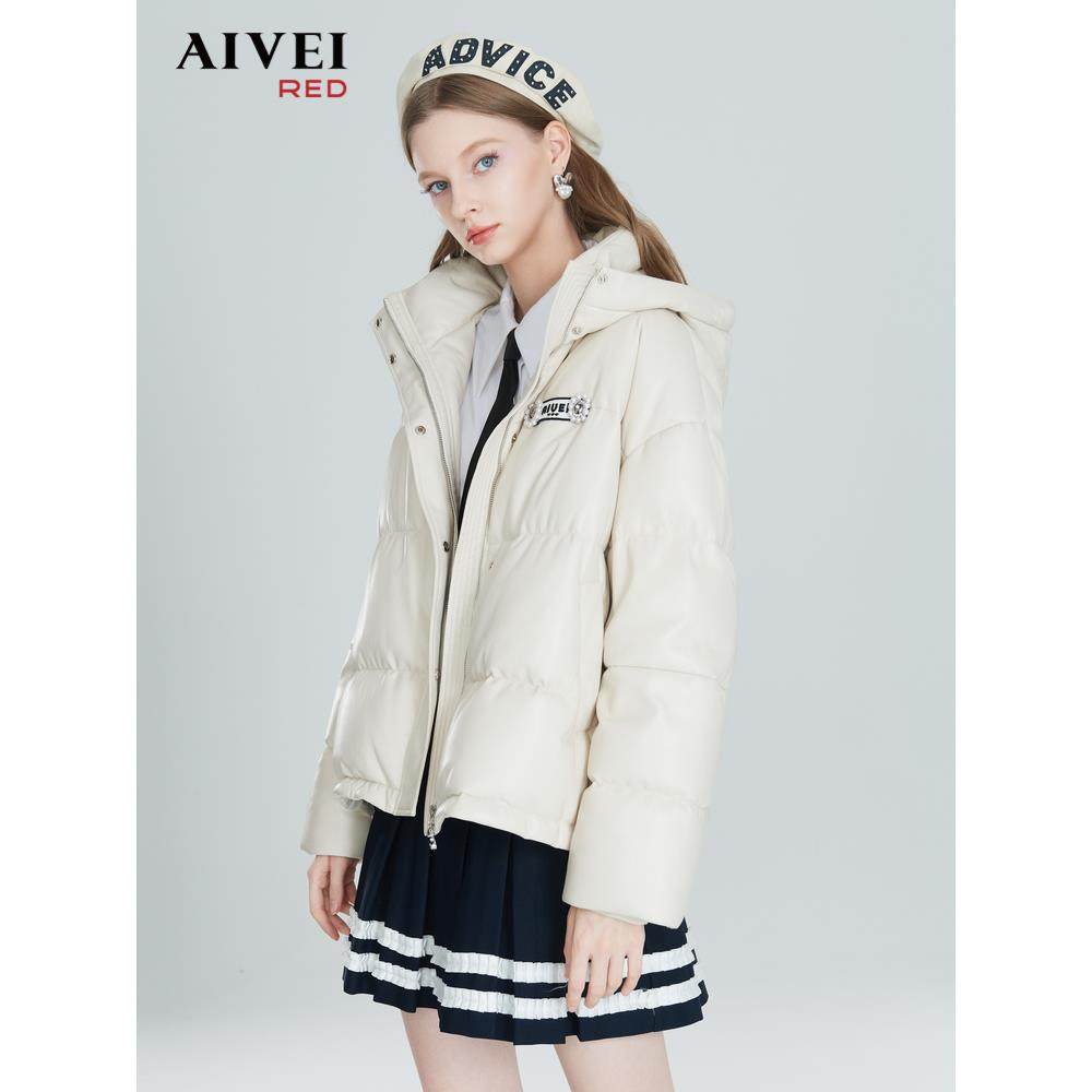 AIVEI欣贺艾薇冬季新品休闲学院连帽皮面包羽绒服P0660179,女装/女士精品,羽绒服,淘宝优惠券,粉丝福利购,淘宝优惠卷