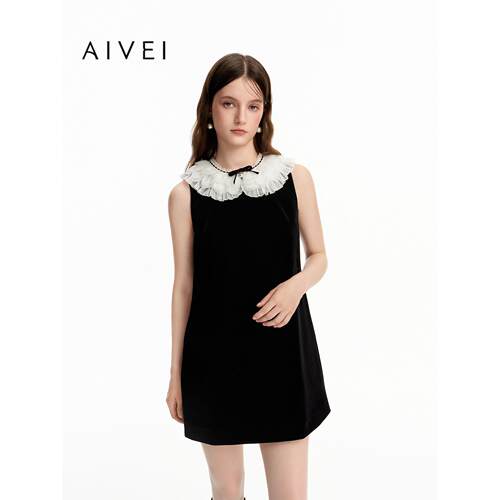 AIVEI欣贺艾薇2026秋季新宫廷千金风荷叶领丝绒连衣裙XSV7L03S
