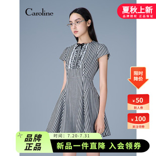 新款 Caroline卡洛琳2025秋季 赫本風(fēng)黑白格釘珠連衣裙ERC4L05C
