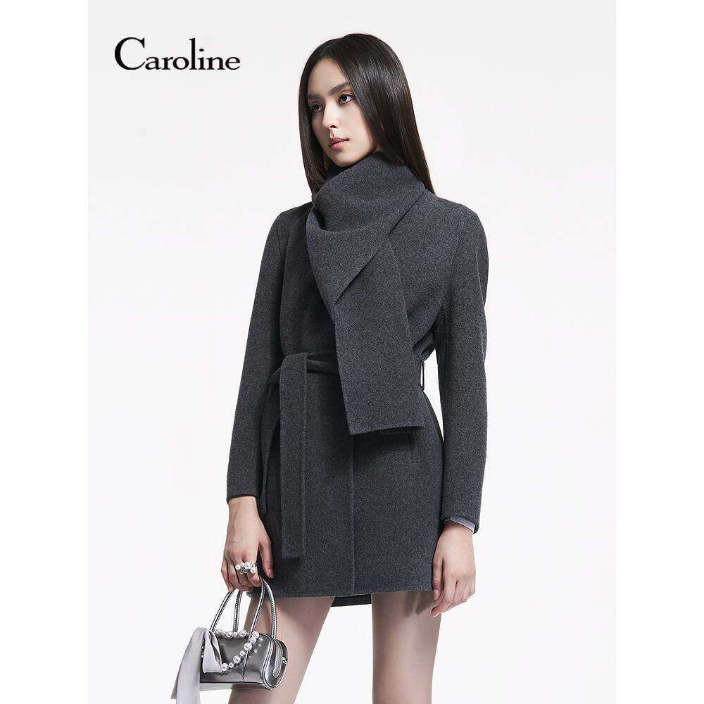 Caroline卡洛琳2025冬季新款优雅围巾领羊毛毛呢外套ERC7D01A