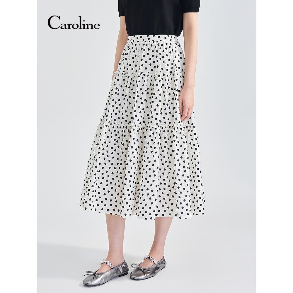 Caroline卡洛琳2026夏季新款波点泡泡纱高腰A字半身长裙ESC2Q01A