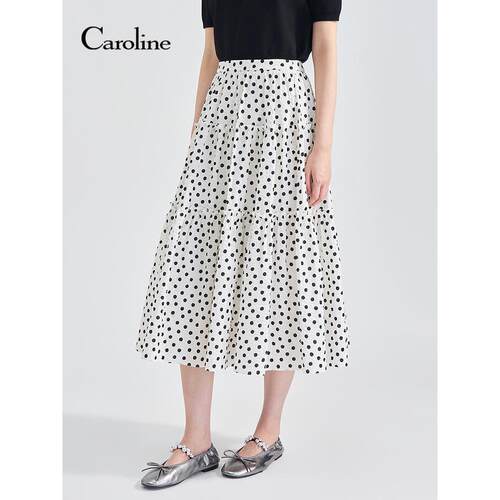 Caroline卡洛琳2026夏季新款波点泡泡纱高腰A字半身长裙ESC2Q01A