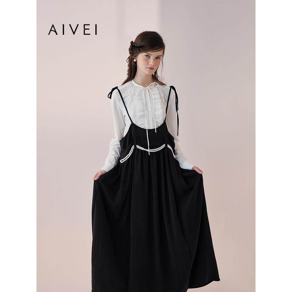 AIVEI欣贺艾薇2026春季新文艺森女学院风高腰吊带连衣裙XSV1L10A