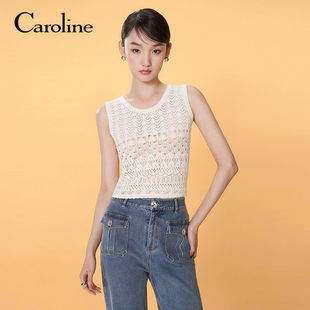Caroline卡洛琳2025夏季新款清新田园圆领无袖毛针织衫ECRFBI01