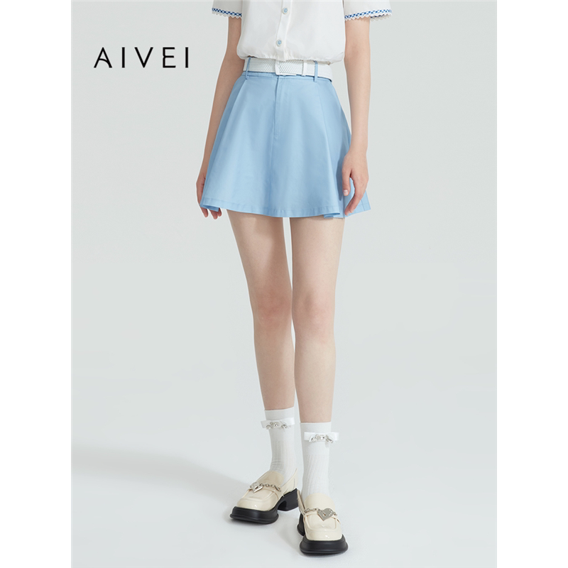 AIVEI欣贺艾薇夏季新减龄小清新盐系运动显瘦蓝色伞裙R0360082