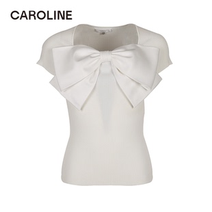 Caroline 商场同款 2024夏季新款甜美蝴蝶结方领针织上衣Q624701C