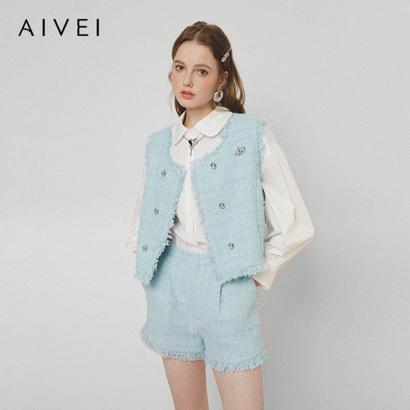 AIVEI欣贺艾薇2025春季富家千金通勤小香风流苏马甲外套S713104A